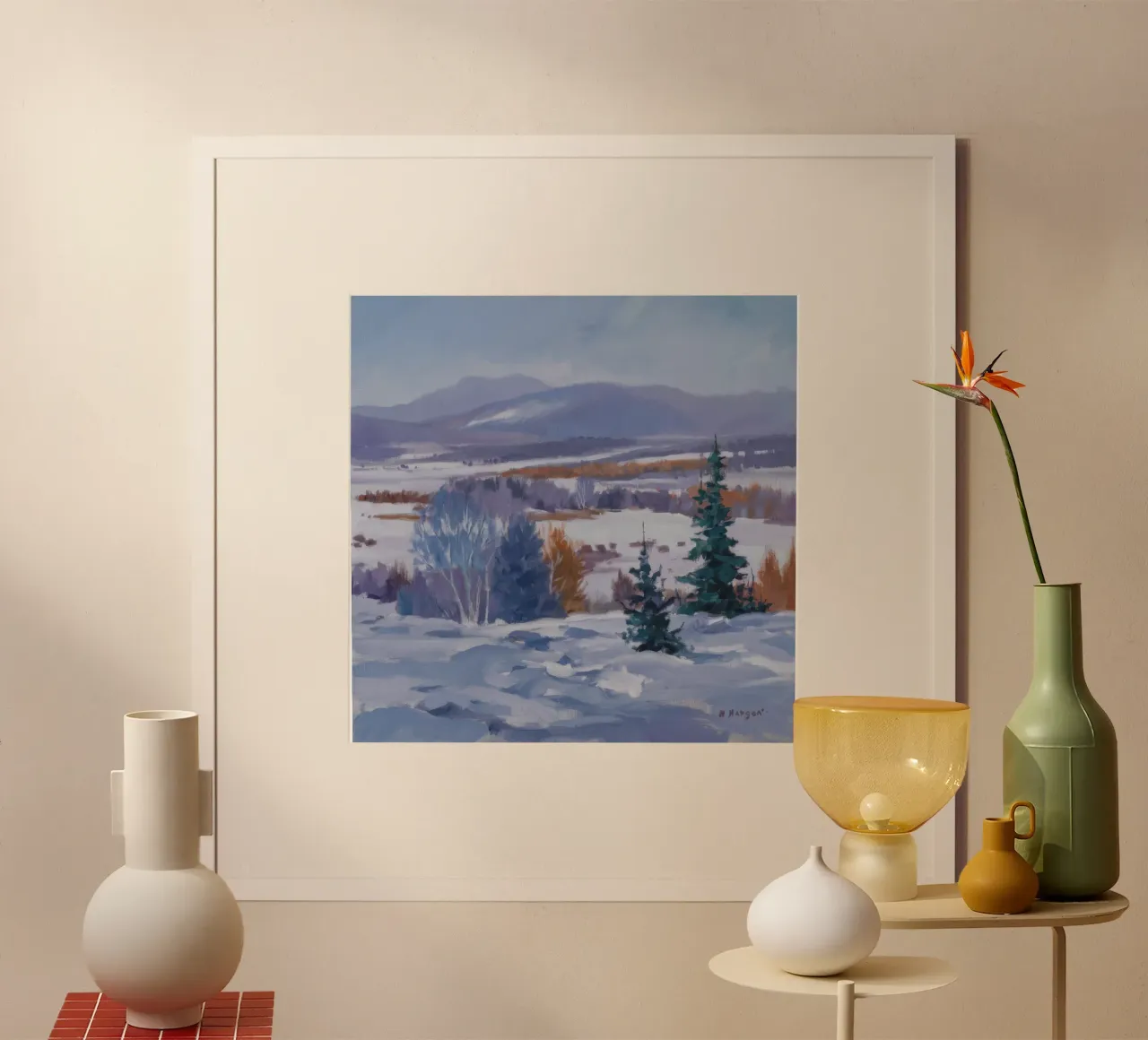 Solitudine dell'abete d'inverno poster con telaio in legno da Lush Essence