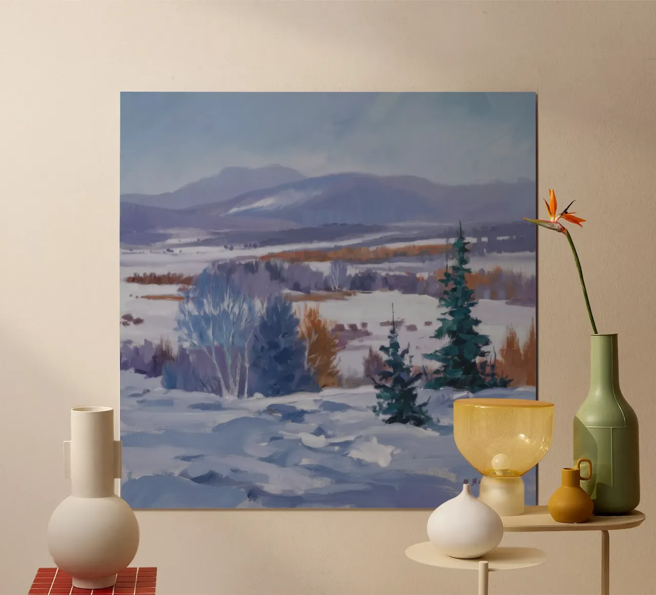 Solitudine dell'abete d'inverno poster con telaio in legno da Lush Essence