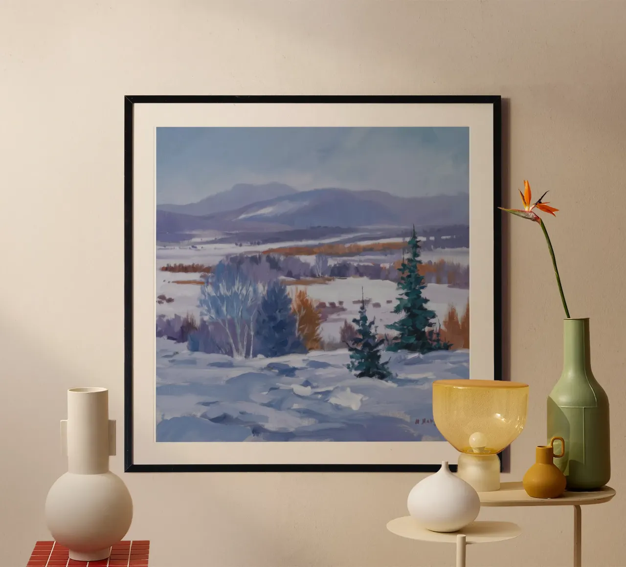 Solitudine dell'abete d'inverno poster con telaio in legno da Lush Essence
