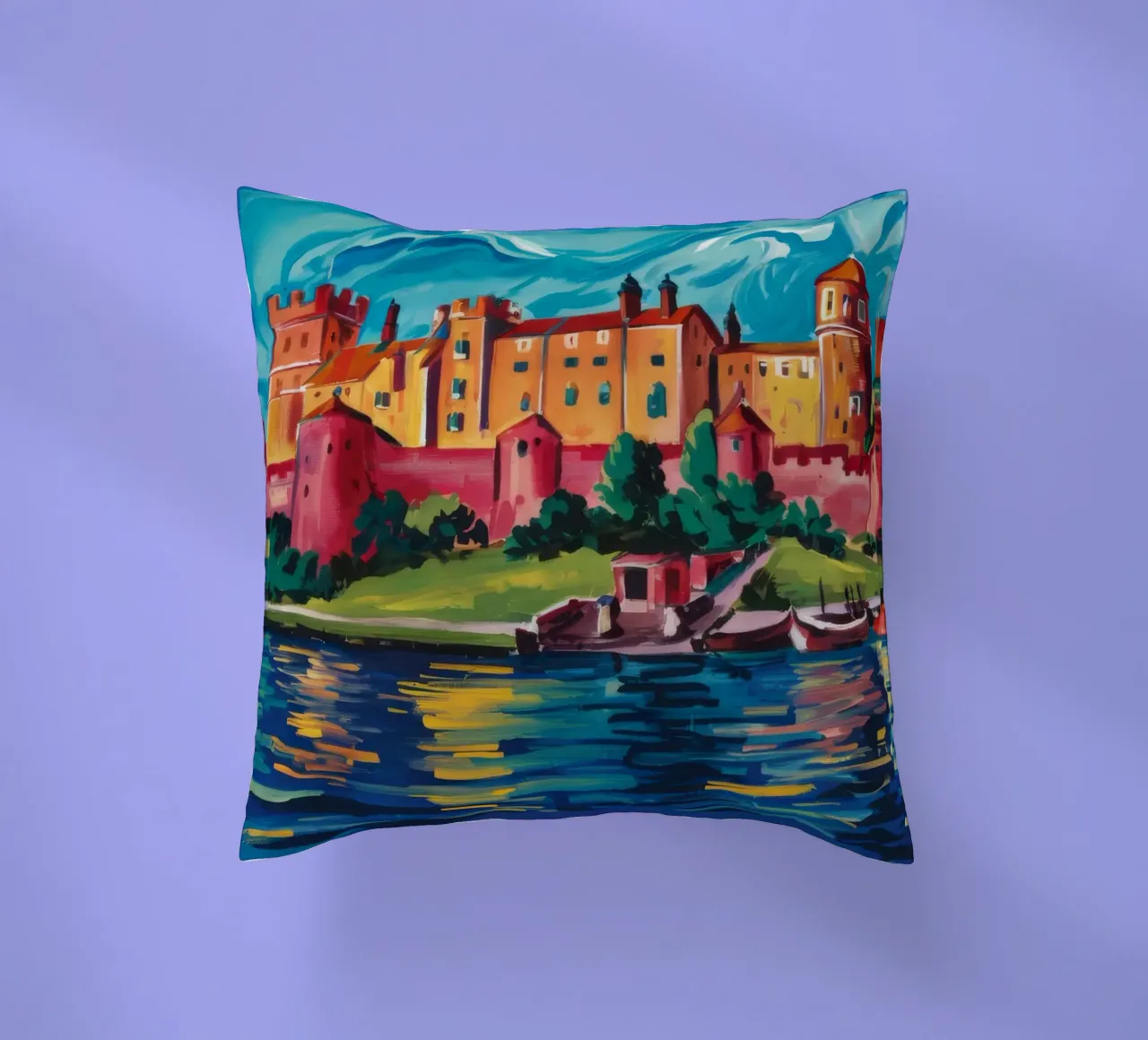 Riflesso del castello sul lago cuscino da Lush Essence
