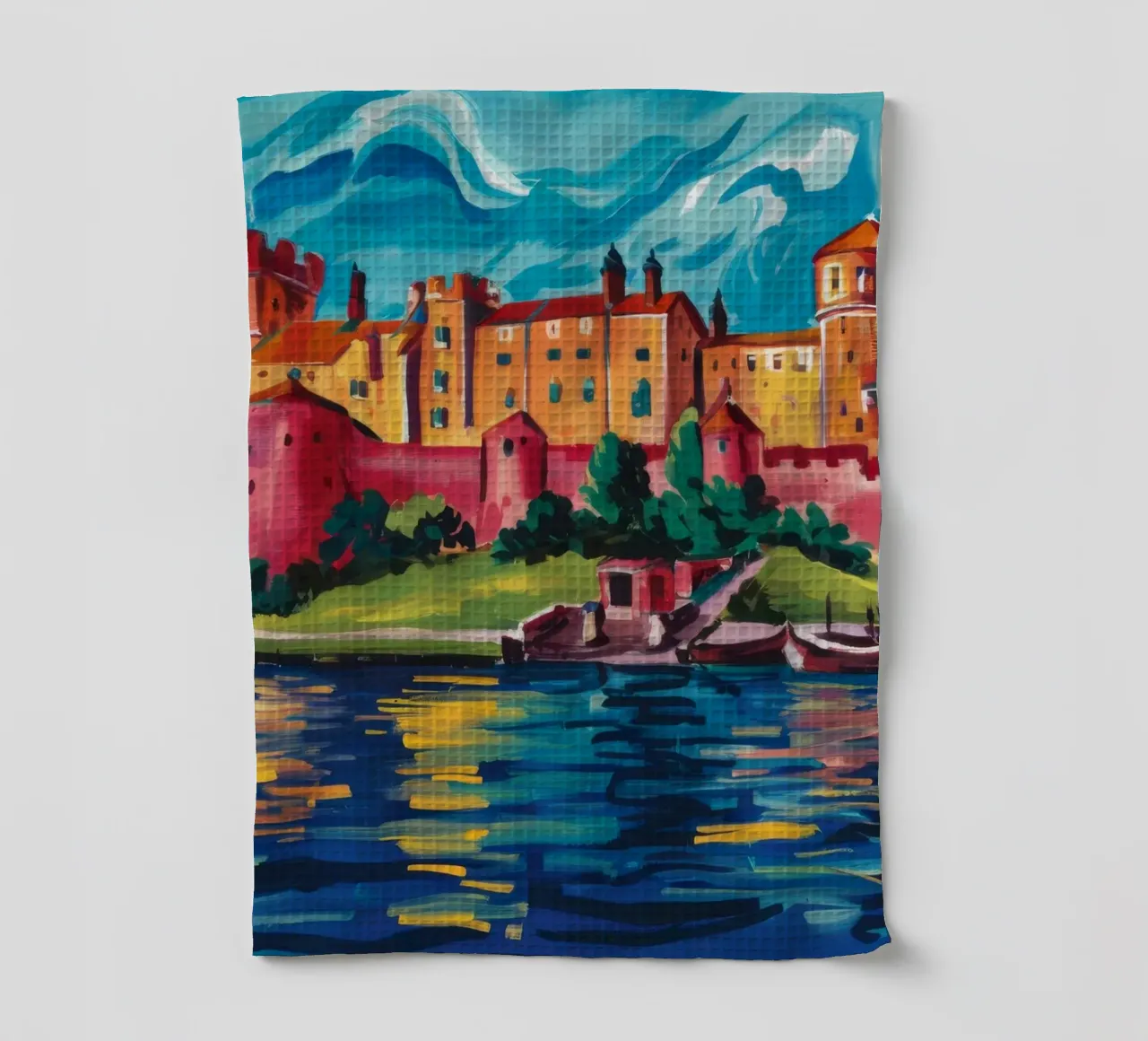 Riflesso del castello sul lago canovaccio da cucina da Lush Essence
