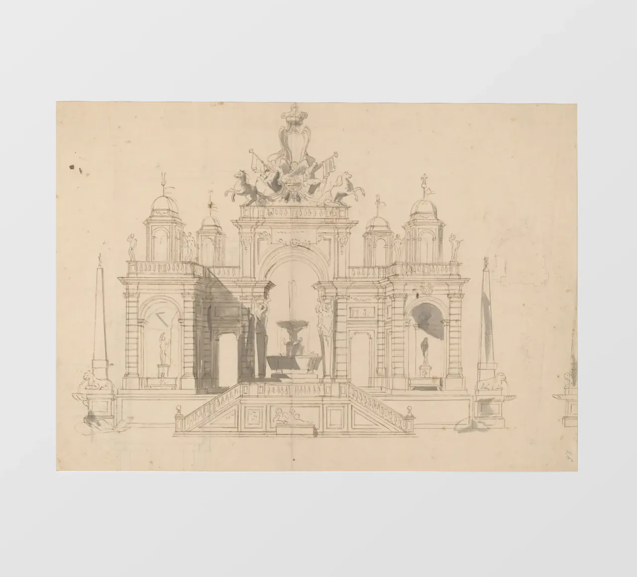 Schizzo di fontana d'epoca - Disegno architettonico classico telo in pvc da ClubArt