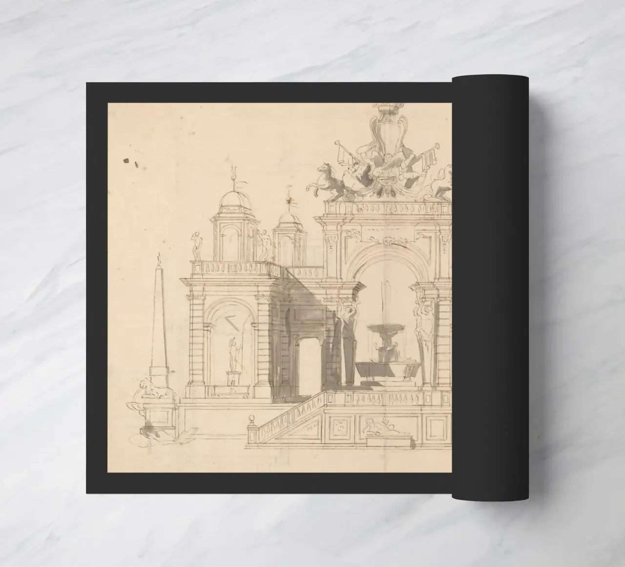 Schizzo di fontana d'epoca - Disegno architettonico classico zerbino da ClubArt