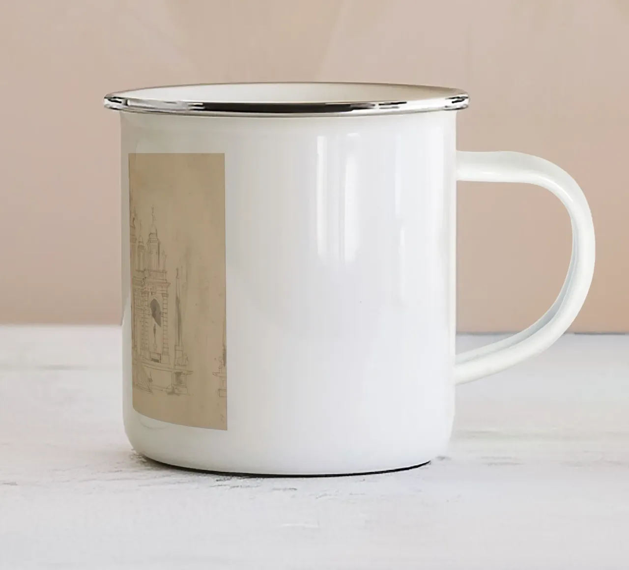 Schizzo di fontana d'epoca - Disegno architettonico classico tazza in smalto da ClubArt