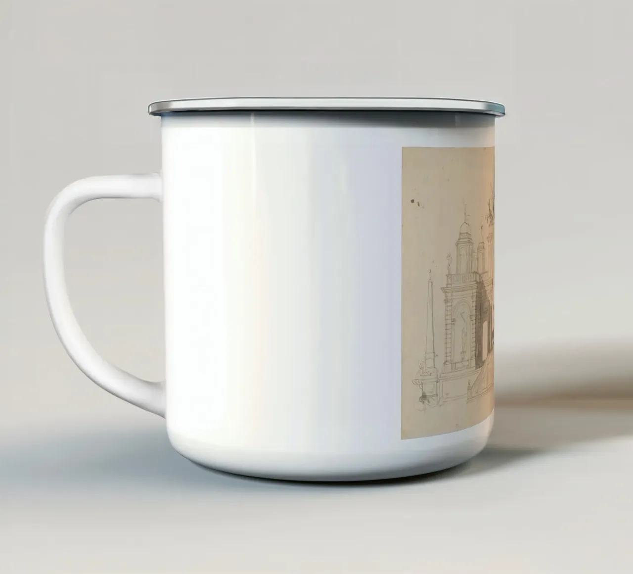 Schizzo di fontana d'epoca - Disegno architettonico classico tazza in smalto da ClubArt