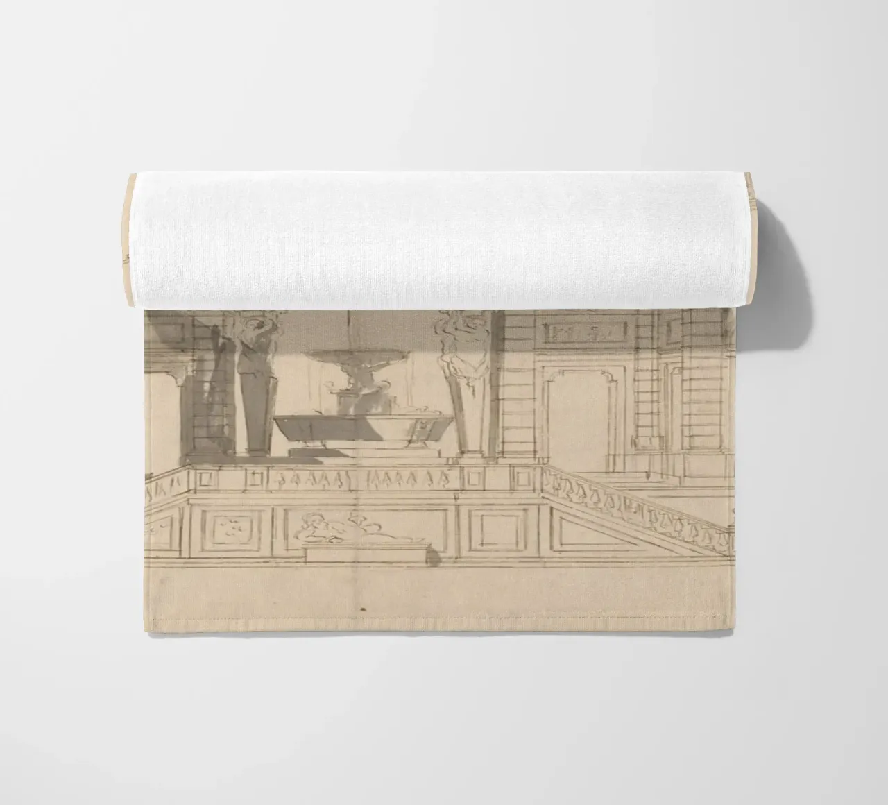 Schizzo di fontana d'epoca - Disegno architettonico classico telo mare da ClubArt