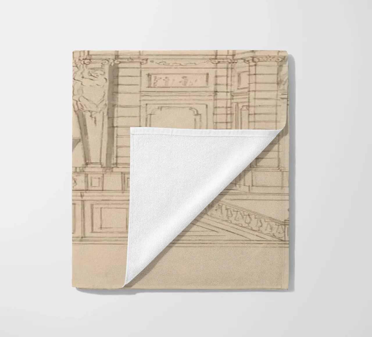 Schizzo di fontana d'epoca - Disegno architettonico classico telo mare da ClubArt