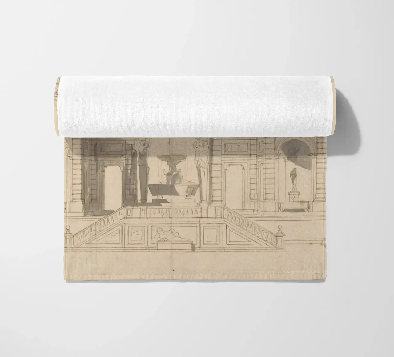 Schizzo di fontana d'epoca - Disegno architettonico classico telo mare da ClubArt