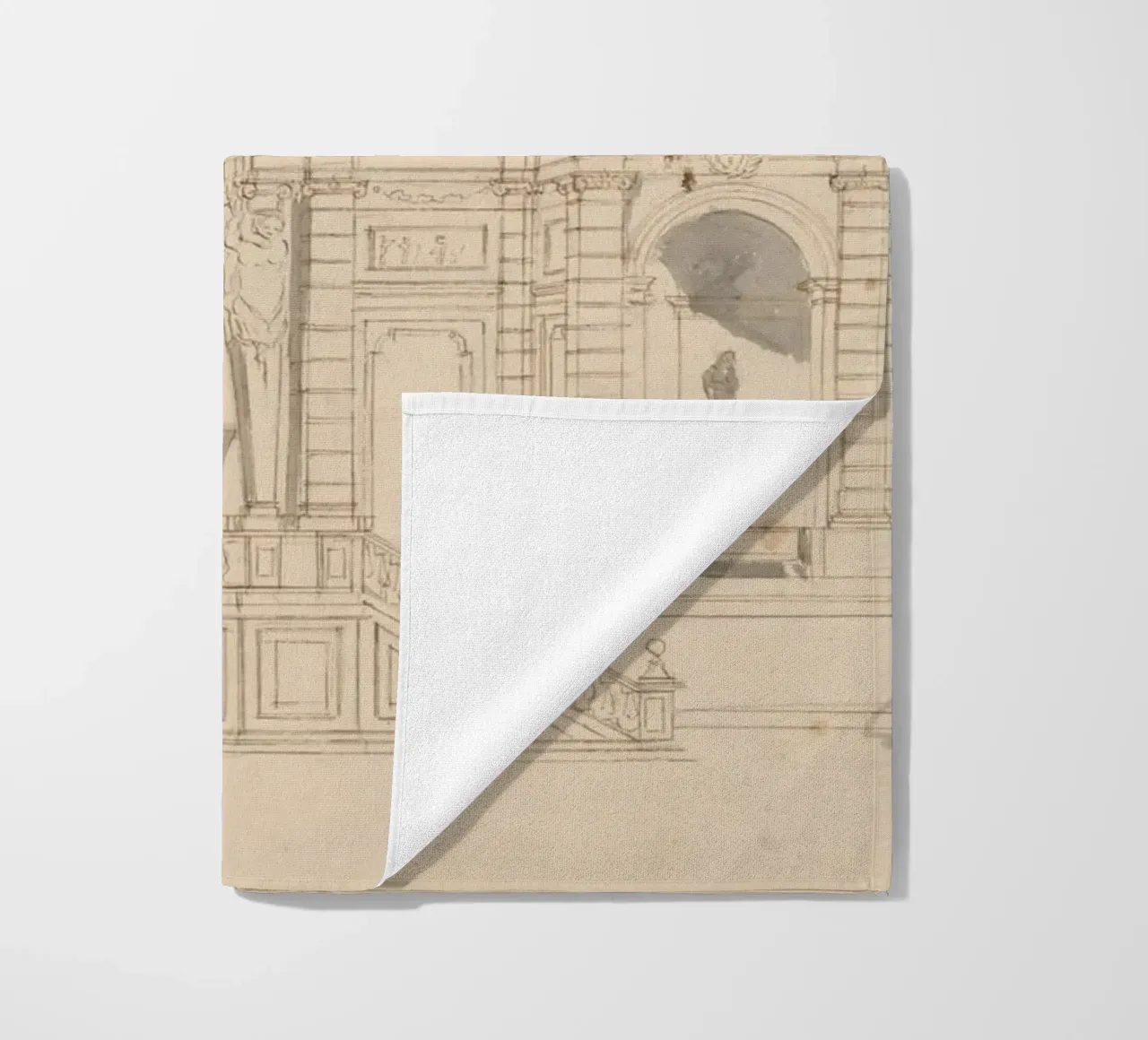 Schizzo di fontana d'epoca - Disegno architettonico classico telo mare da ClubArt