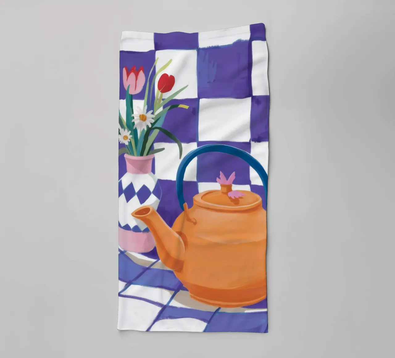 Tè con tulipani a scacchi asciugamano da bagno da Moonlite Desire