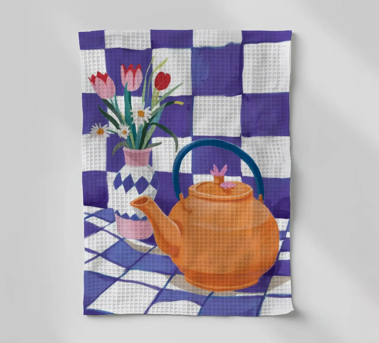 Tè con tulipani a scacchi canovaccio da cucina da Moonlite Desire