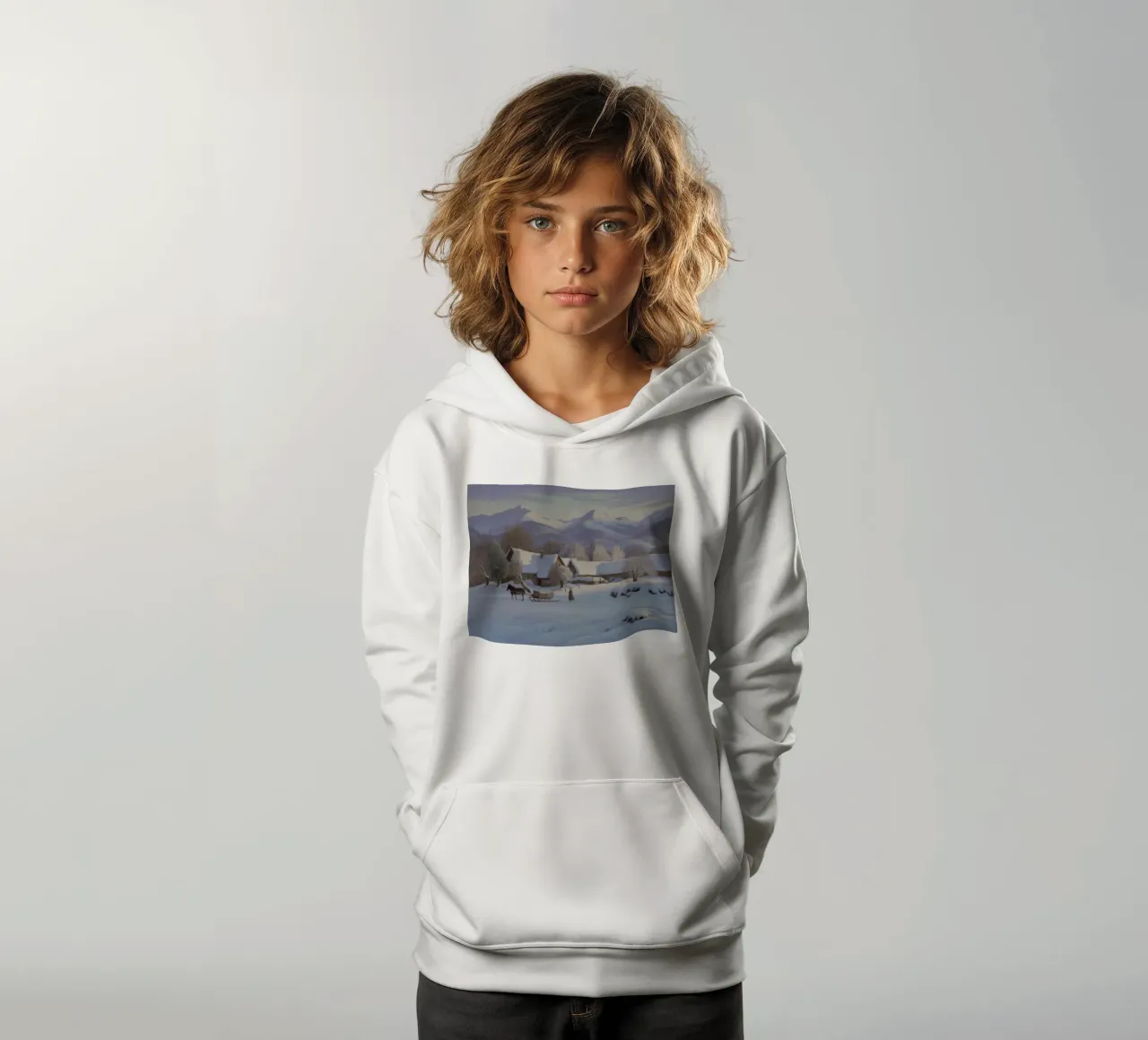 Winter Cabin Haven kids hoodie by Radiance Landscape
