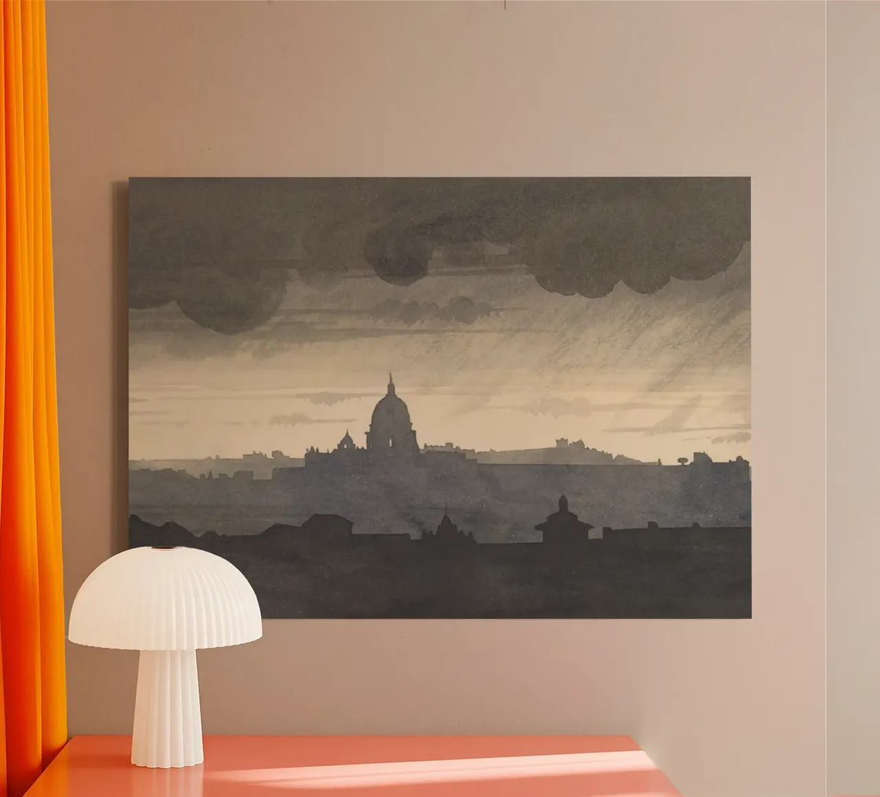 J.M.W. Turner - Cupola di San Pietro Roma - Città monocromatica tela con Cornice a cassetta da ClubArt
