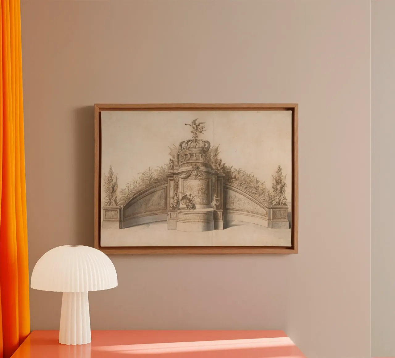 Vintage rococofonteinontwerp - Uitgebreide architecturale kunst canvas met Baklijst van ClubArt