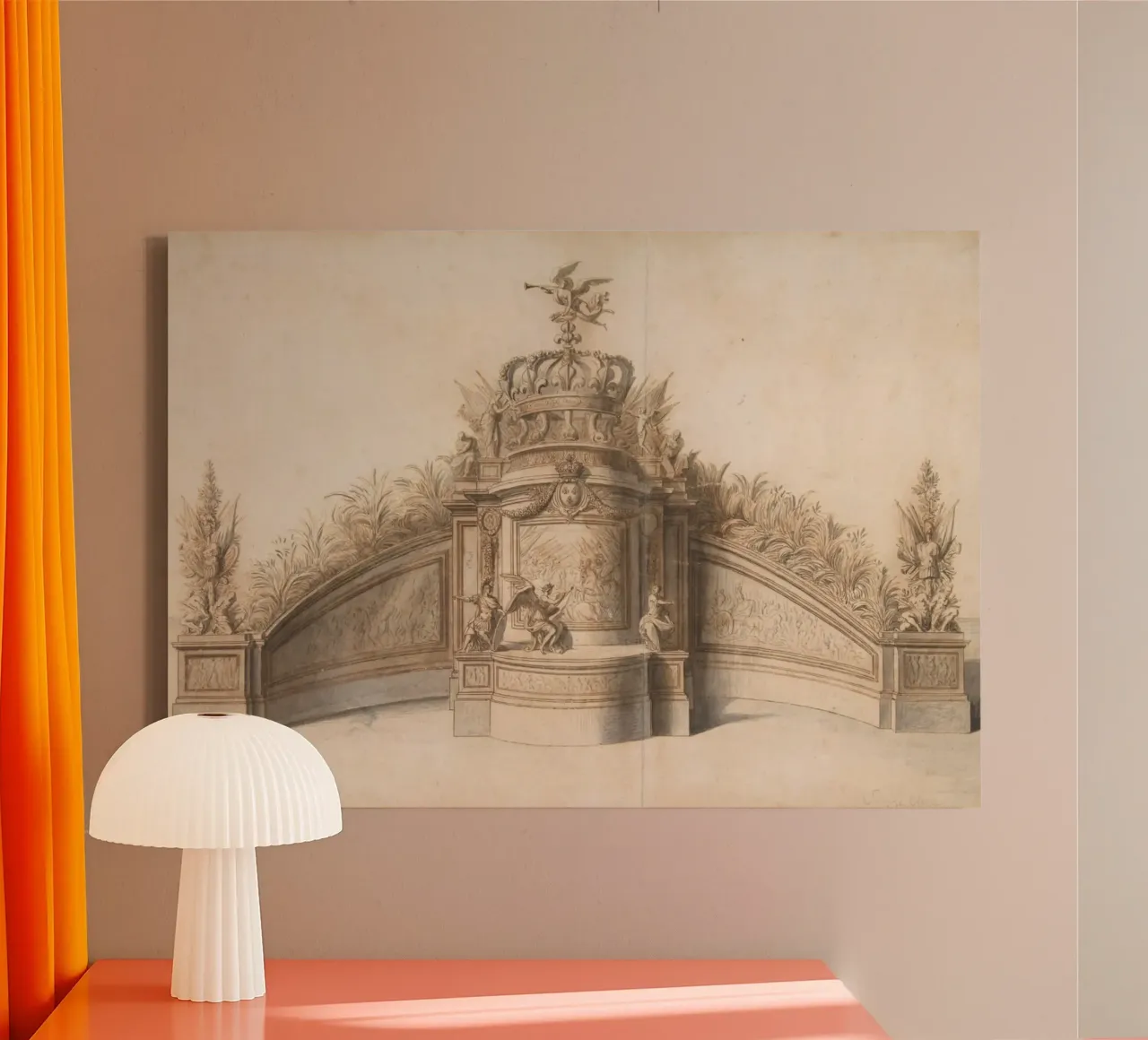 Vintage rococofonteinontwerp - Uitgebreide architecturale kunst canvas met Baklijst van ClubArt