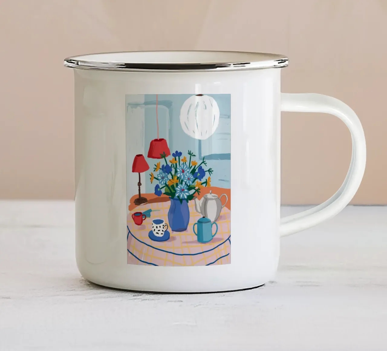Colazione con bouquet blu tazza in smalto da Moonlite Desire