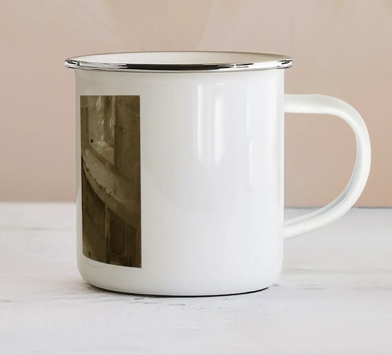 Schizzo d'angolo per interni vintage - Studio architettonico rustico tazza in smalto da ClubArt