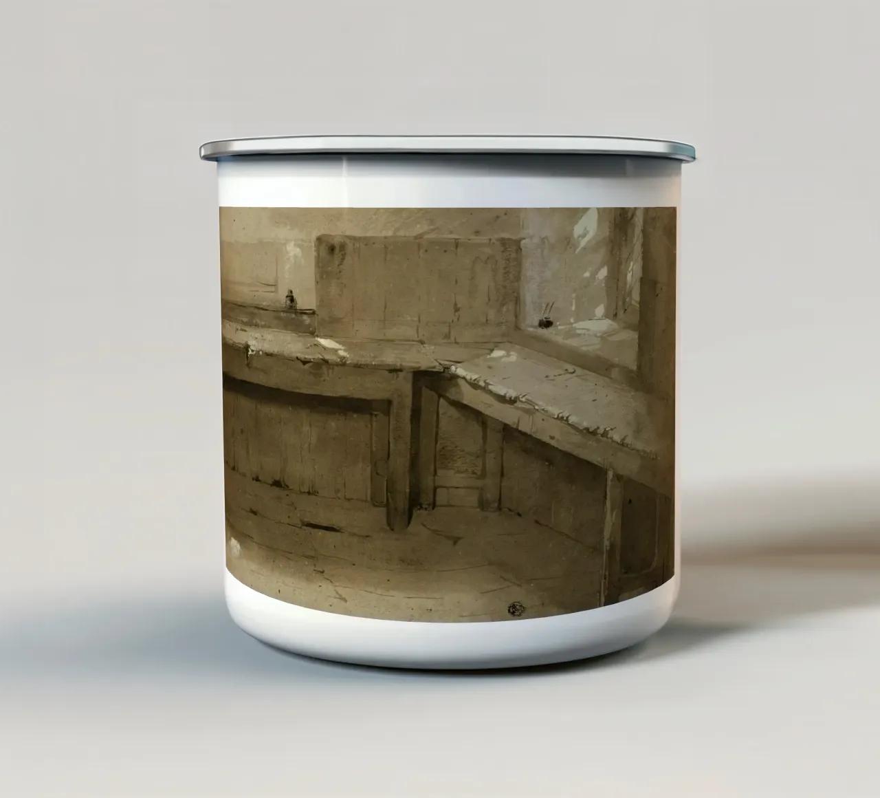 Schizzo d'angolo per interni vintage - Studio architettonico rustico tazza in smalto da ClubArt