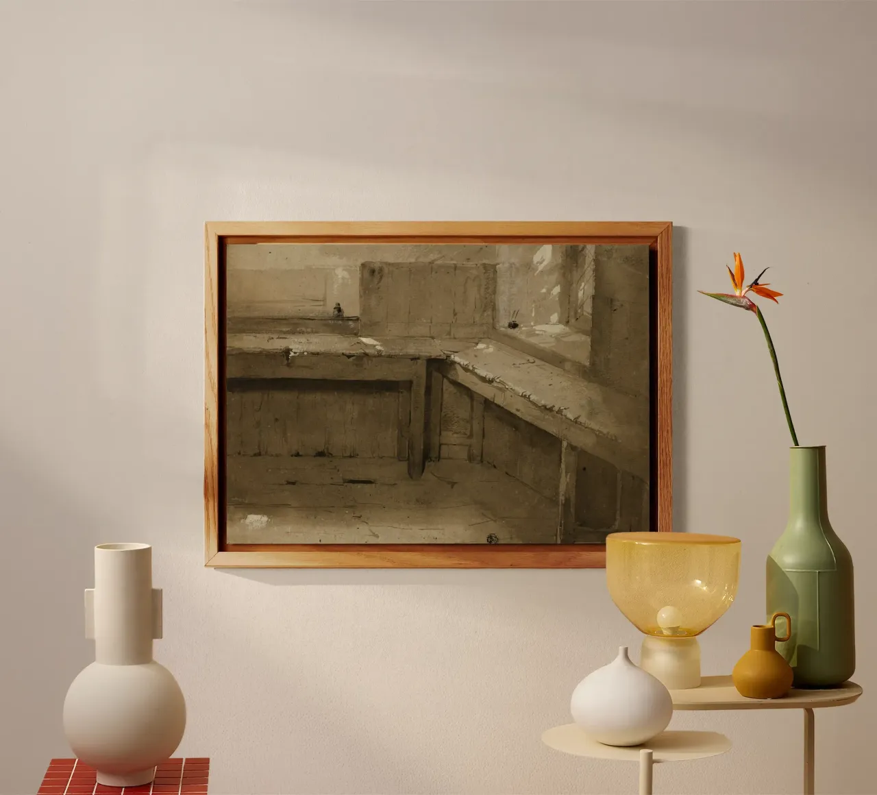Schizzo d'angolo per interni vintage - Studio architettonico rustico alluminio dibond da ClubArt
