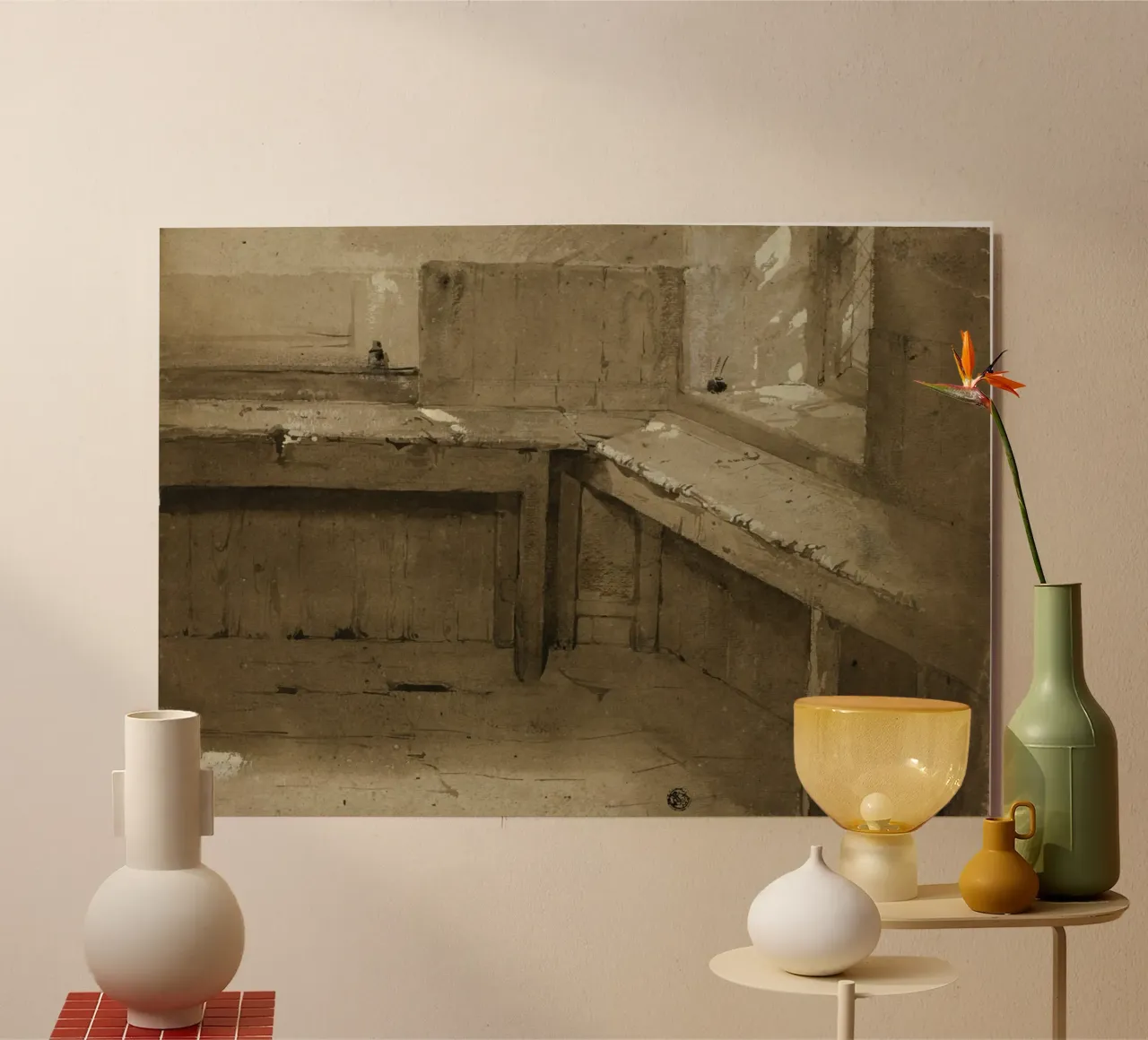 Schizzo d'angolo per interni vintage - Studio architettonico rustico alluminio dibond da ClubArt
