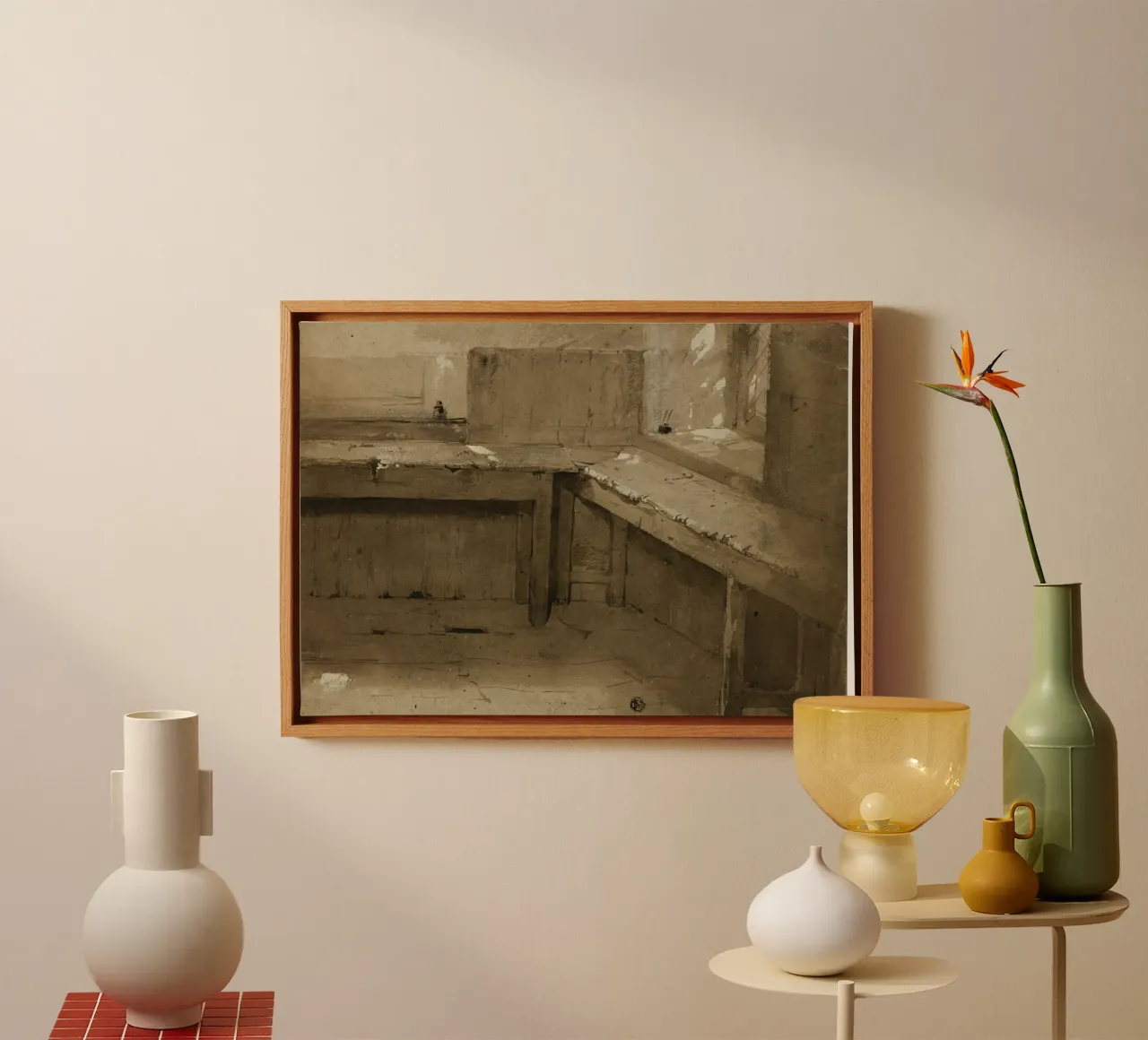 Schizzo d'angolo per interni vintage - Studio architettonico rustico tela con Cornice a cassetta da ClubArt