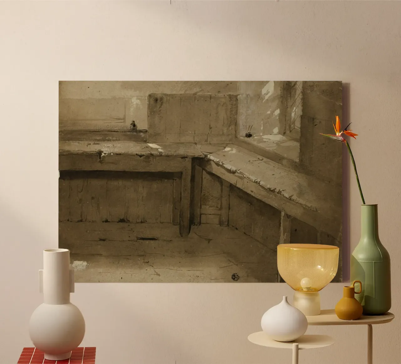 Schizzo d'angolo per interni vintage - Studio architettonico rustico tela con Cornice a cassetta da ClubArt