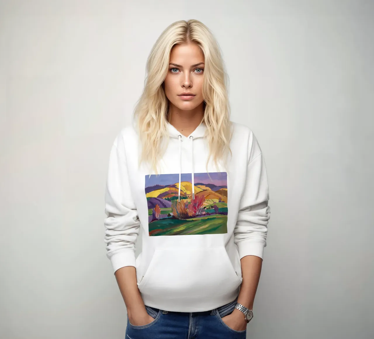 Golden Hillside Curve hoodie by Radiance Landscape