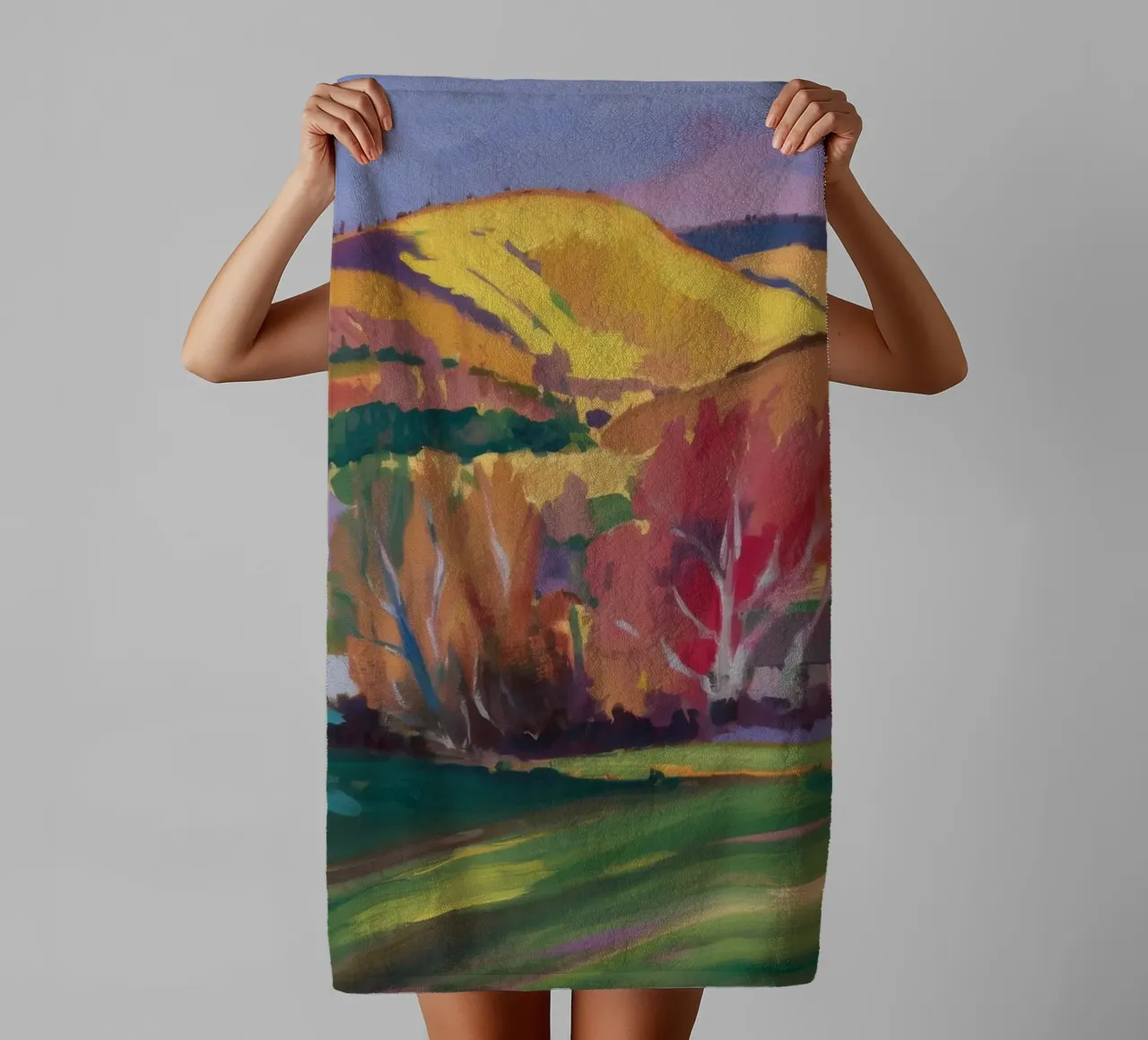 Golden Hillside Curve towel by Radiance Landscape