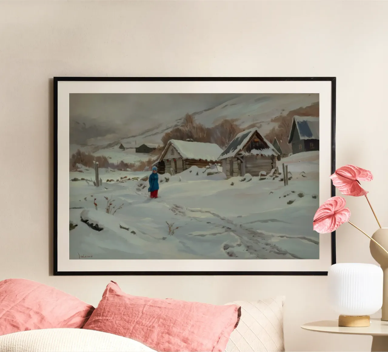 Viaggio d'inverno Solitudine poster con telaio in legno da Lush Essence