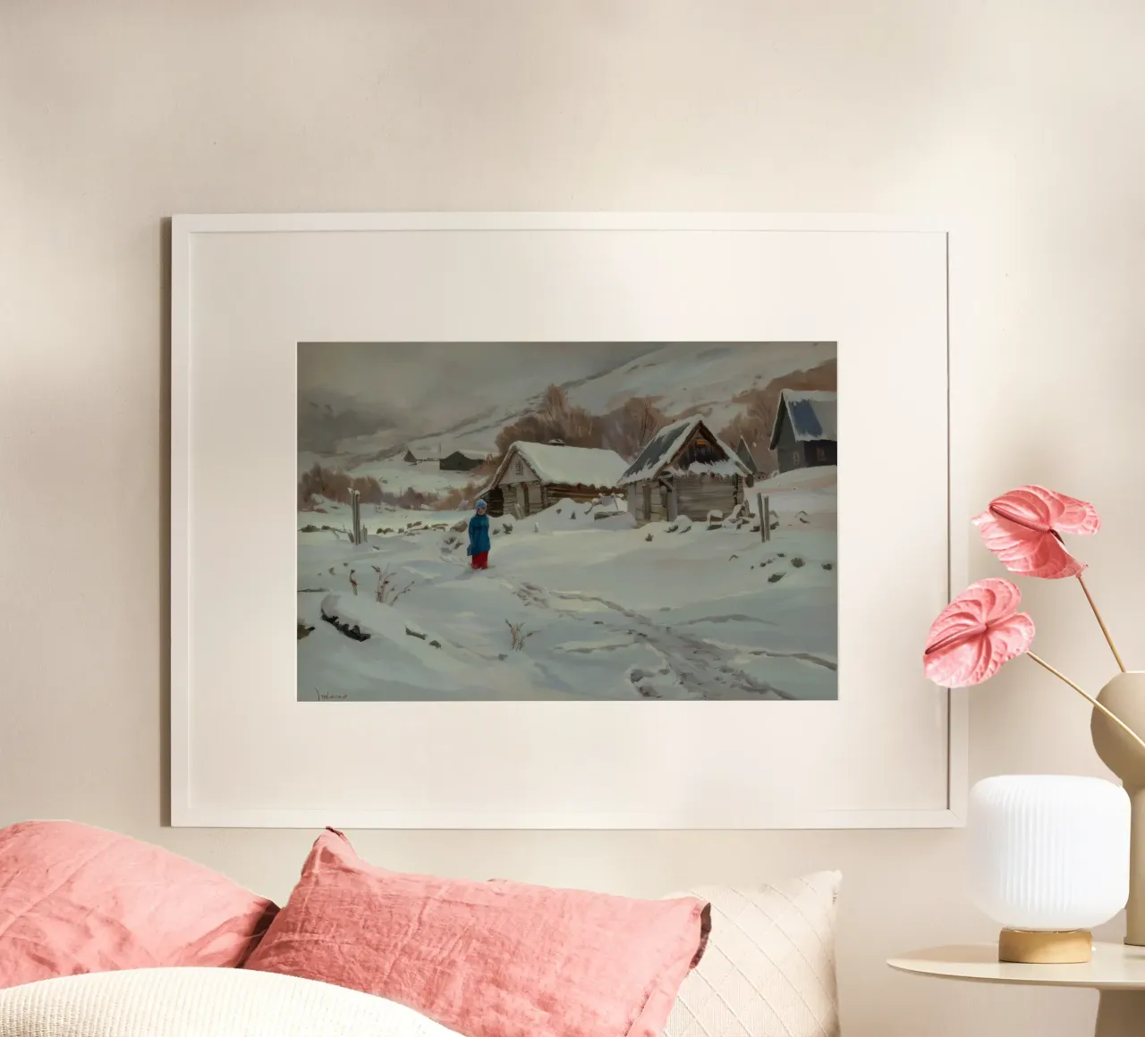 Viaggio d'inverno Solitudine poster con telaio in legno da Lush Essence