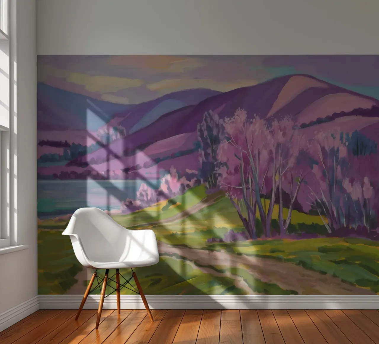 Lentebloesem rivier fotobehang van Radiance Landscape