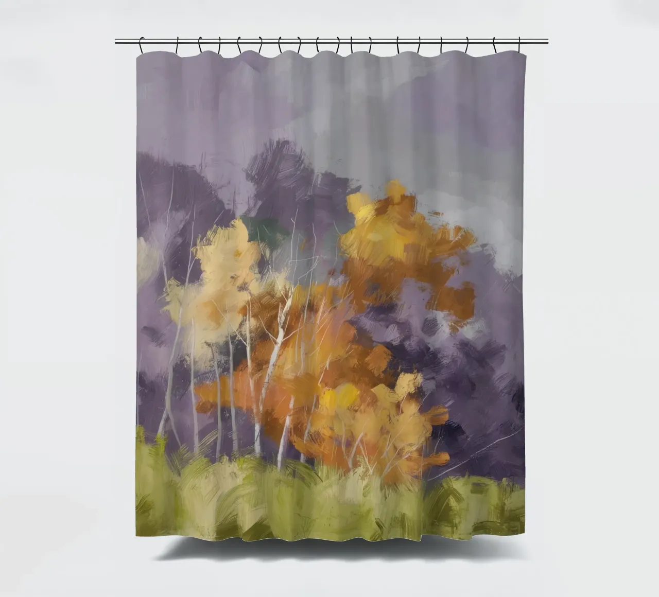Autumn Birch Haze shower curtain by Lush Essence