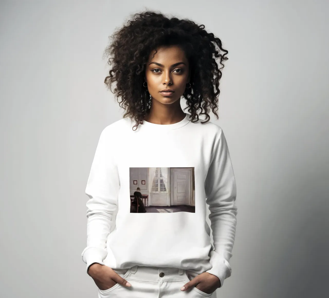 Vilhelm Hammershøi - Interieur, zonlicht - Nordic Art Print sweatshirt van ClubArt