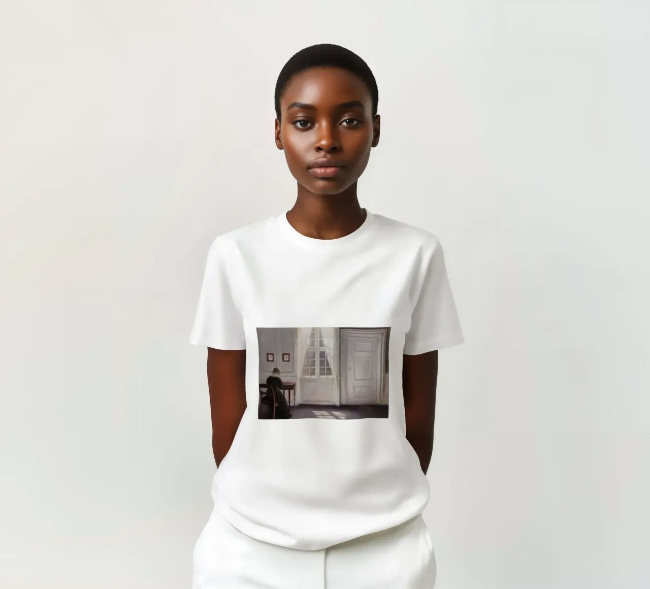 Vilhelm Hammershøi - Interieur, zonlicht - Nordic Art Print t-shirt van ClubArt