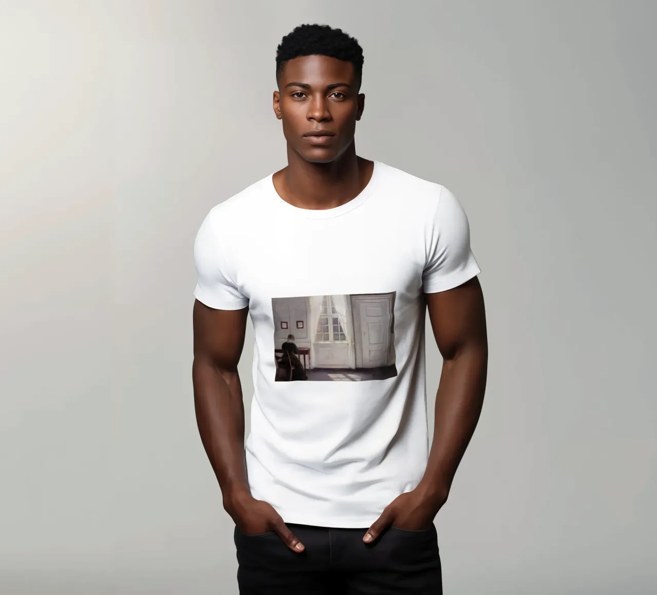 Vilhelm Hammershøi - Interieur, zonlicht - Nordic Art Print t-shirt van ClubArt