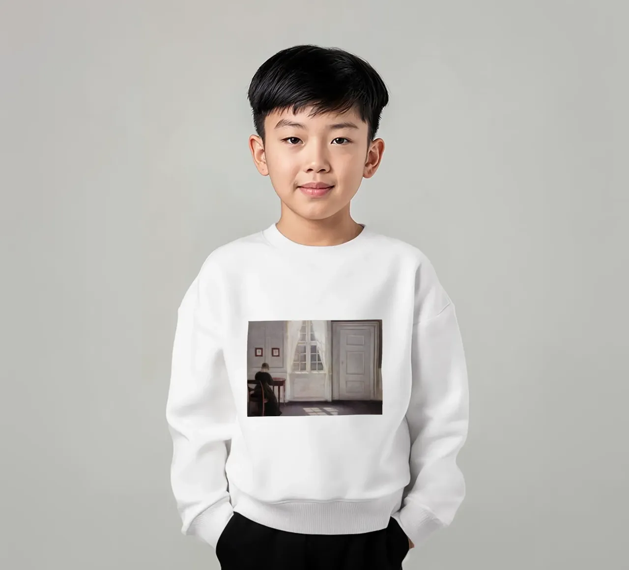 Vilhelm Hammershøi - Interior, Sunlight - Nordic Art Print kids sweatshirt by ClubArt