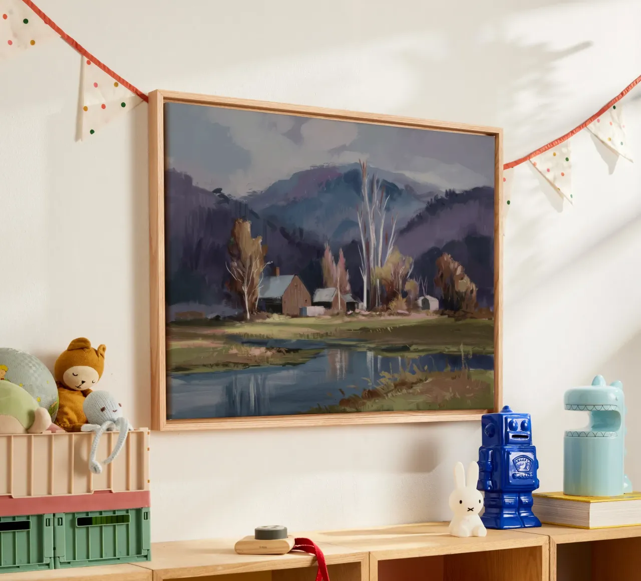 Dorp aan het meer Rust canvas met Baklijst van Radiance Landscape