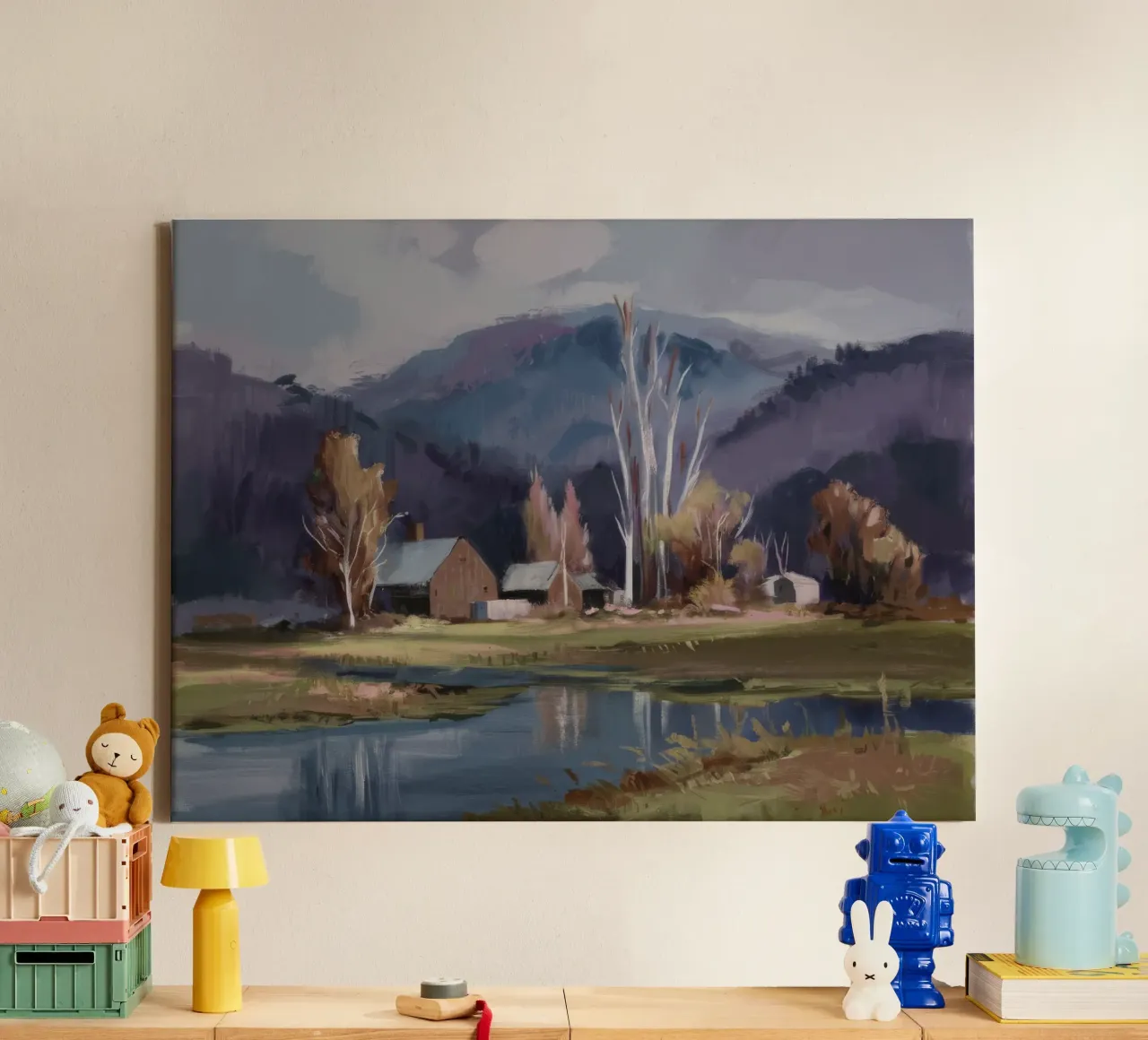 Dorp aan het meer Rust canvas met Baklijst van Radiance Landscape