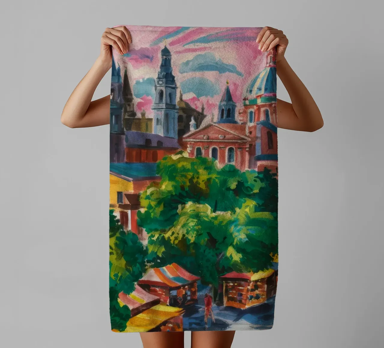 Panorama della Città della Cattedrale asciugamano da bagno da Lush Essence