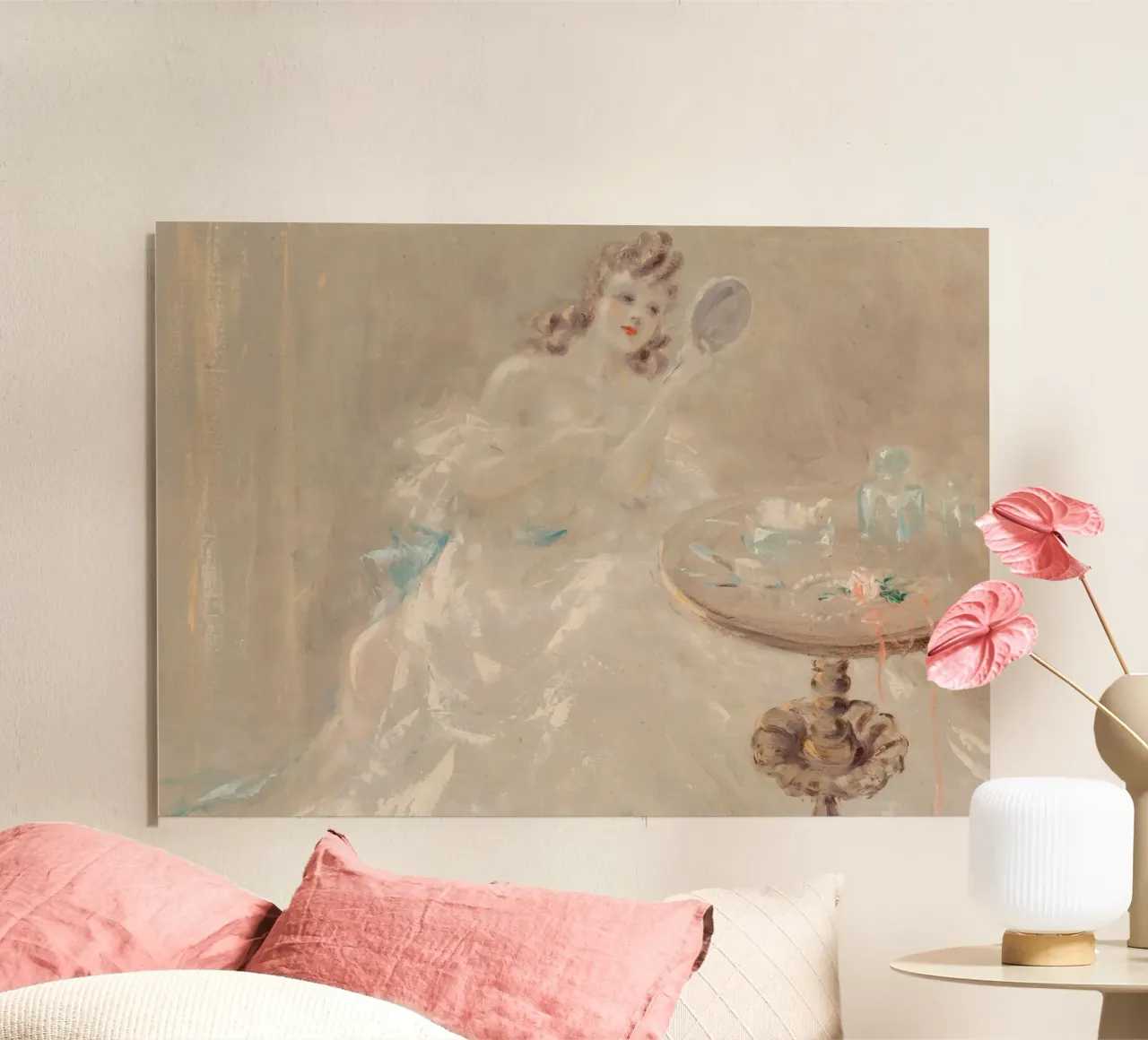 Vintage Woman at Vanity - Pastel Glamour Art Print forex plate by ClubArt