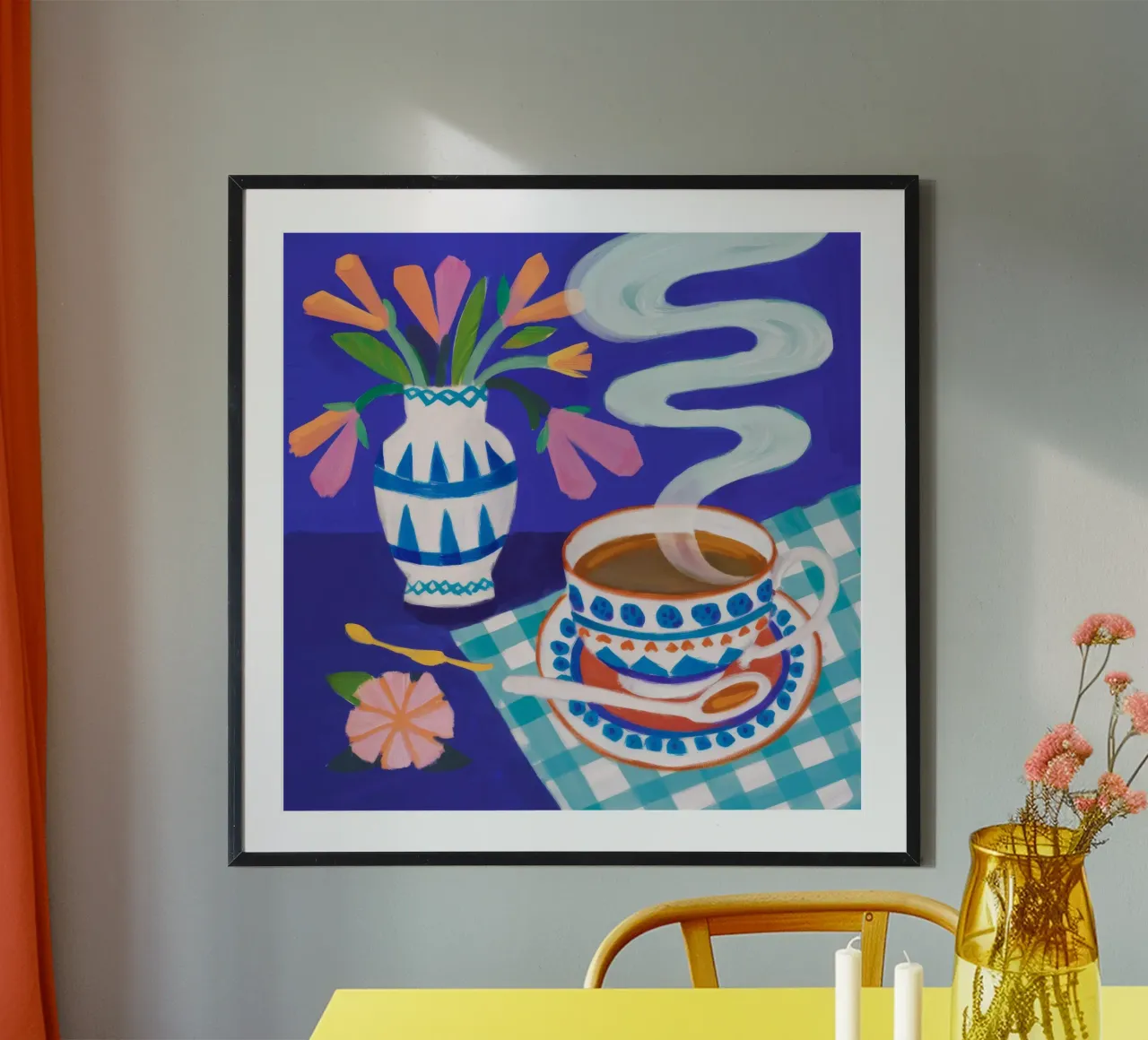 Dampfender Kaffee Traum Poster mit Kunststoffrahmen von Moonlite Desire