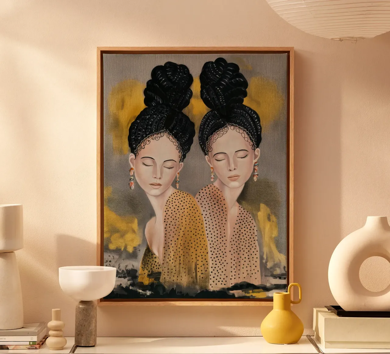 Gouden Bun Tweeling canvas met Baklijst van Vivid Reverie