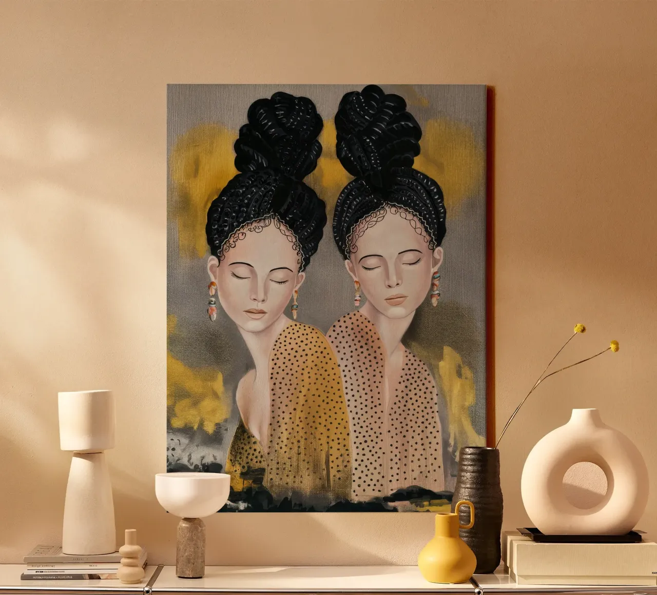 Gouden Bun Tweeling canvas met Baklijst van Vivid Reverie