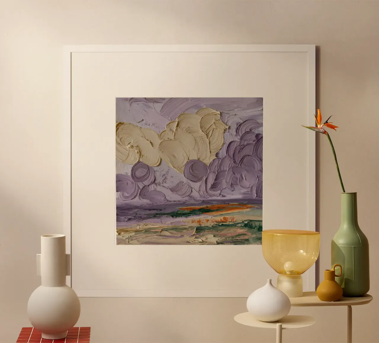 Sogno di un paesaggio nuvoloso celeste poster con telaio in alluminio da Lush Essence