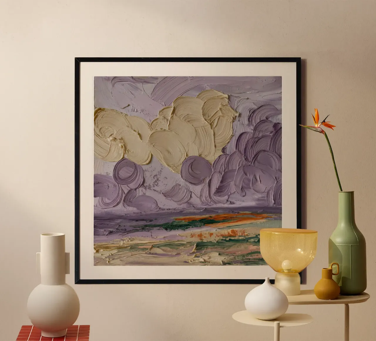 Sogno di un paesaggio nuvoloso celeste poster con telaio in alluminio da Lush Essence