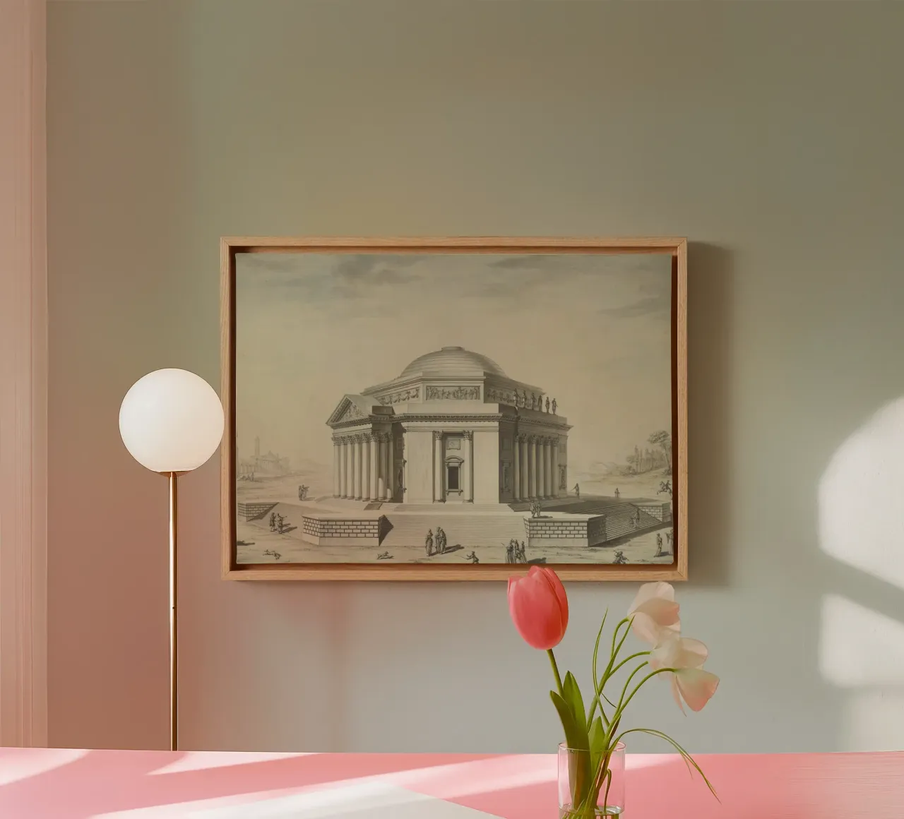 Vintage Pantheon Sketch - Classical Roman Architecture Art canvas with Floater frame by ClubArt