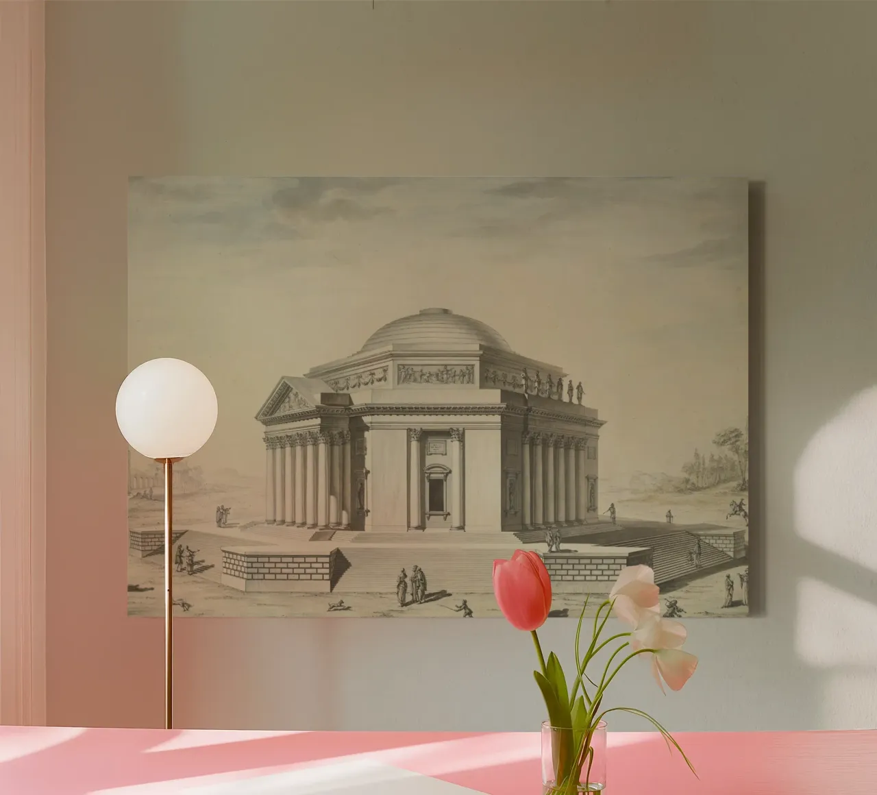 Vintage Pantheon Sketch - Classical Roman Architecture Art canvas with Floater frame by ClubArt
