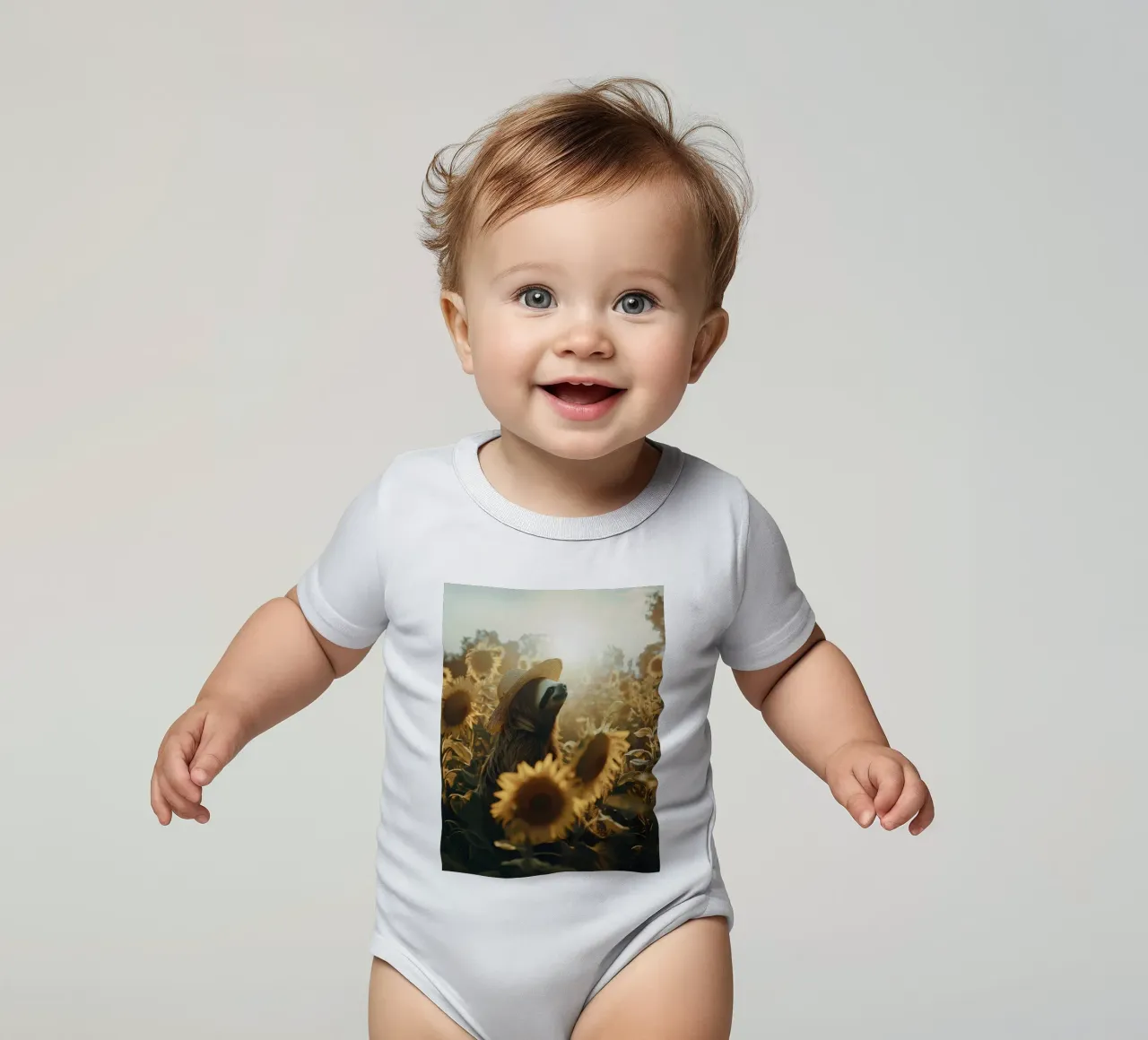 Meditation sloth with sunflowers short-sleeve baby romper by SlothStella