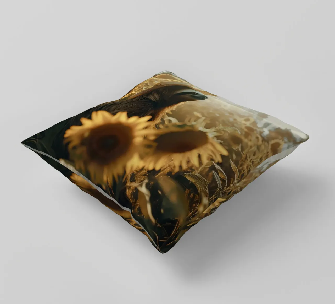 Meditation sloth with sunflowers decorative cushion by SlothStella