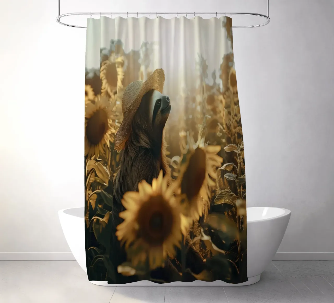 Meditation sloth with sunflowers shower curtain by SlothStella